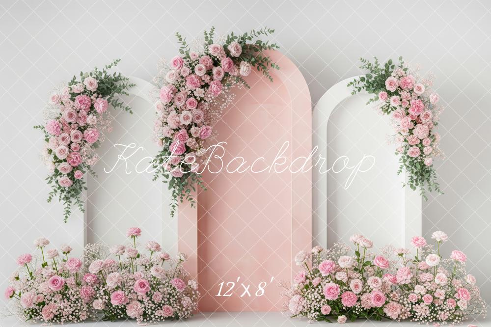Kate Pink Floral Arch Arrangement Fleece Backdrop Designed by Patty Robert - Image 4