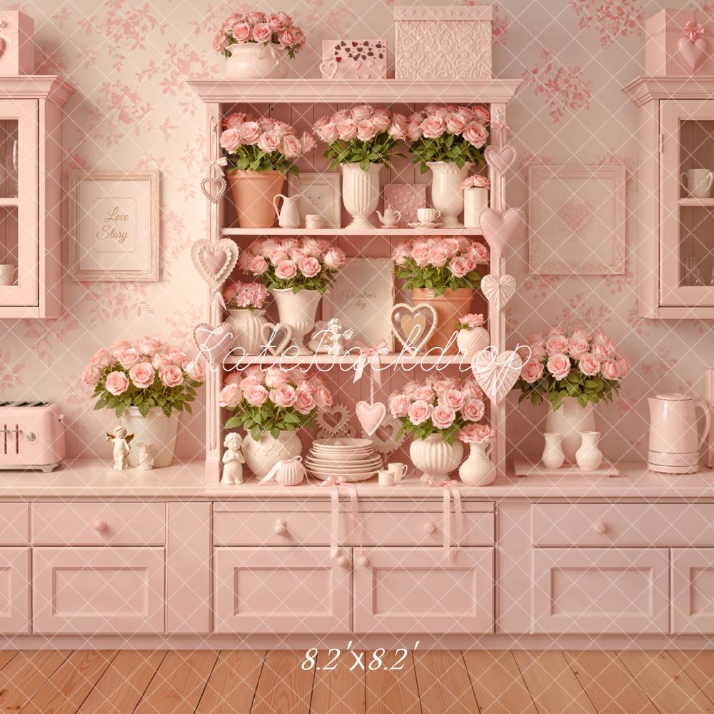 Kate Pink Floral Kitchen Cabinet Backdrop Designed by Emetselch - Image 5