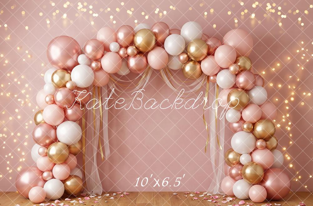 Kate Pink Gold Balloons Arch Backdrop Designed by Happy Squirrel Design - Image 4
