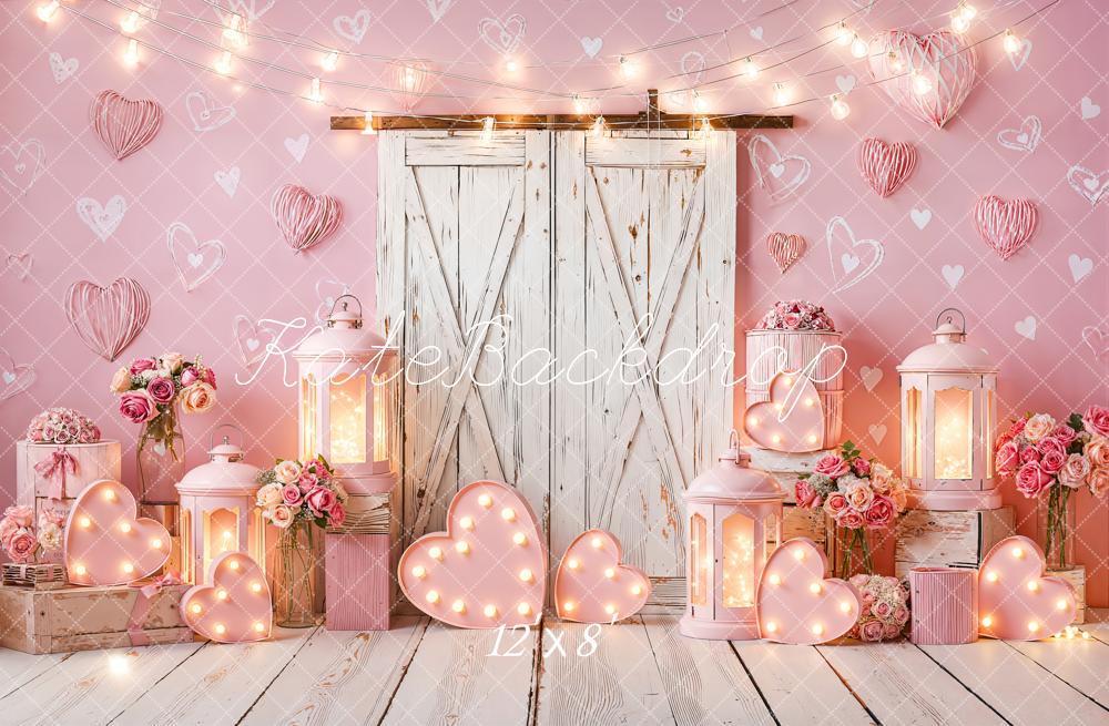 Kate Valentine Pink Hearts Lanterns Door Fleece Backdrop Designed by Emetselch - Image 4