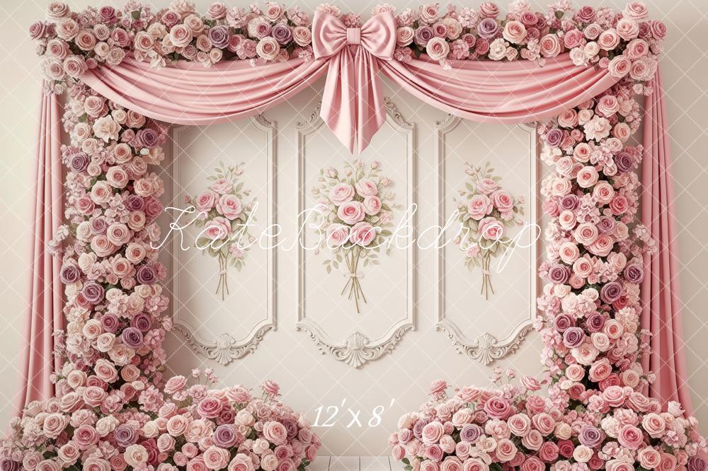 Kate Wedding Pink Roses Bow Wall Drapes Backdrop Designed by Patty Robert - Image 12