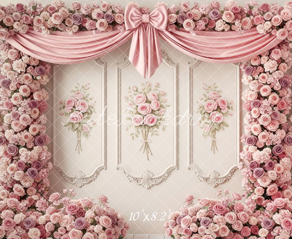 Kate Pink Roses Bow Fleece Backdrop Designed by Patty Robert - Image 3