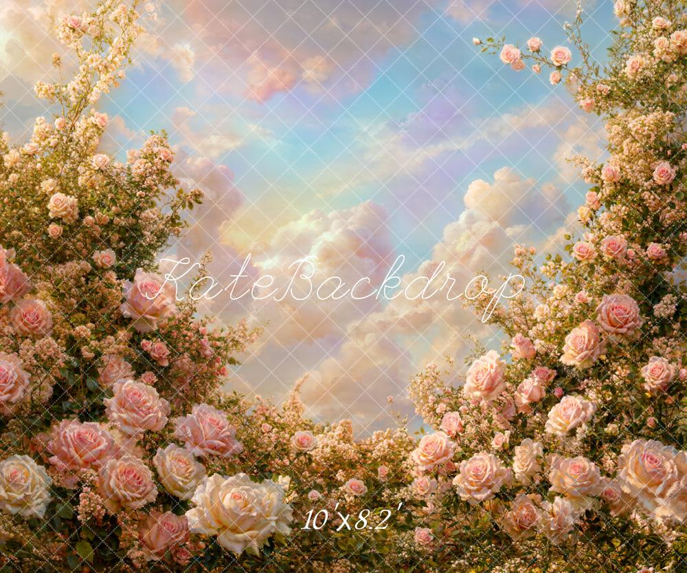 Kate Pink Roses Garden Sky Fleece Backdrop Designed by Chain Photography - Image 3