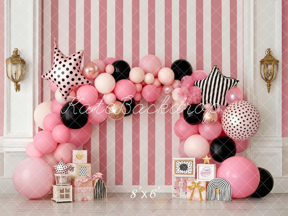 Kate Pink Striped Wall Balloon Arch Fleece Backdrop Designed by Emstselch