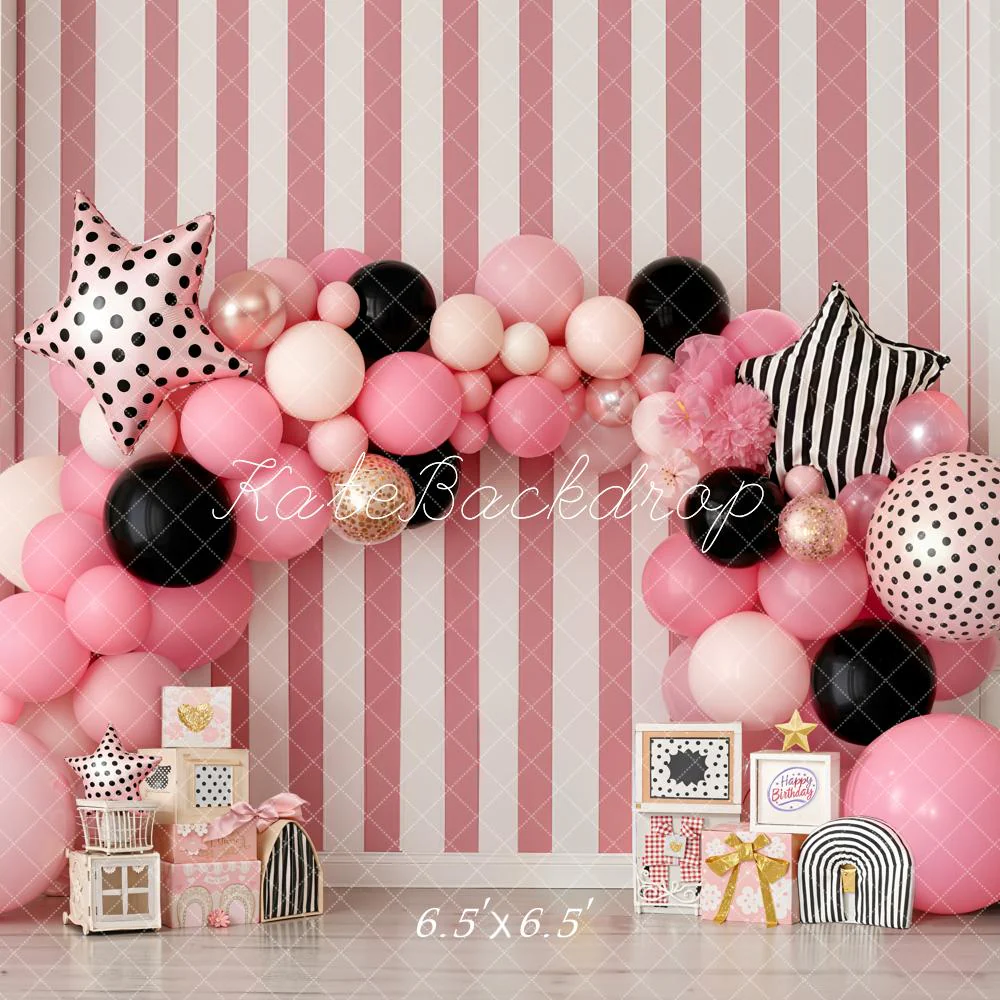 Kate Pink Striped Wall Balloons Stars Backdrop Designed by Emstselch - Image 2
