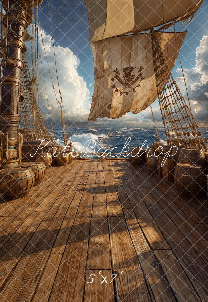 Kate Pirate Ship Deck Wooden Barrels Backdrop Designed by Chain Photography