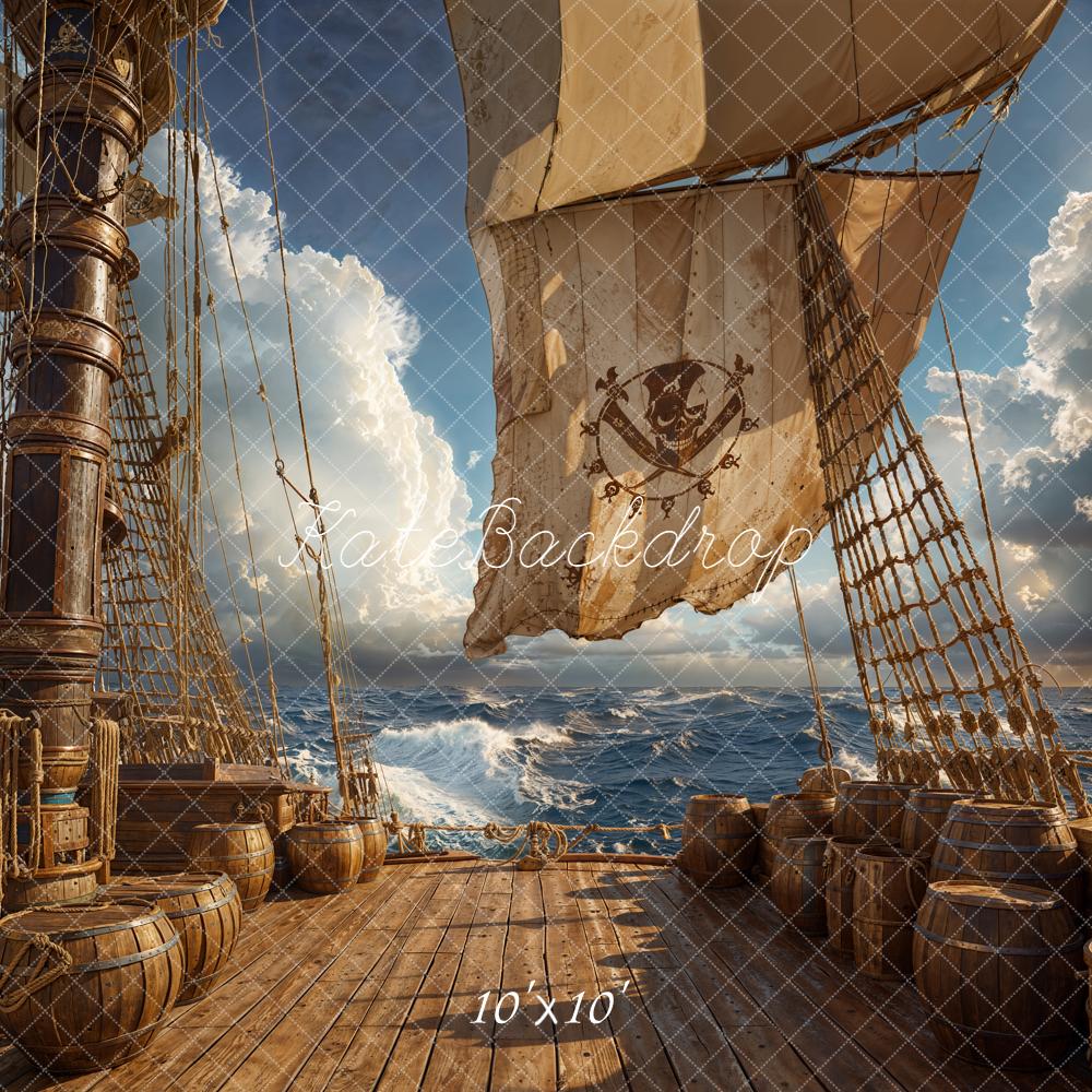 Kate Pirate Ship Deck Wooden Barrels Backdrop Designed by Chain Photography - Image 7