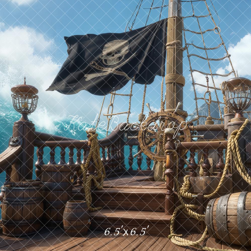 Kate Pirate Ship Deck Wooden Barrels Backdrop Designed by Chain Photography - Image 2