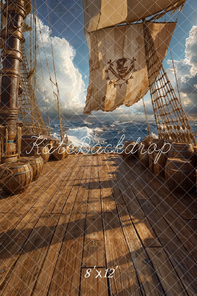 Kate Pirate Ship Wooden Deck Ocean Fleece Backdrop Designed by Chain Photography - Image 4