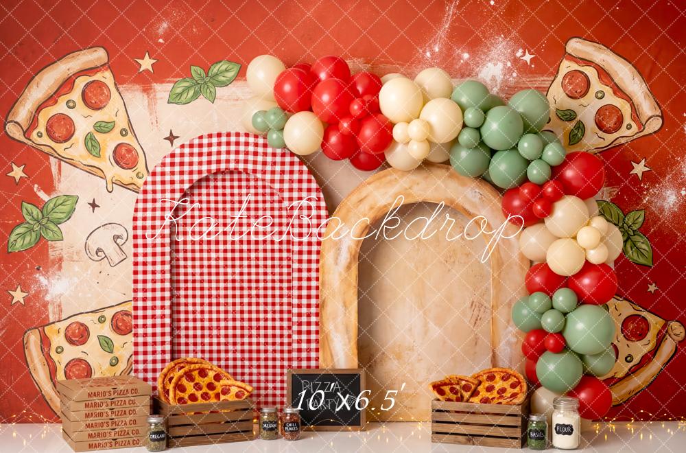 Kate Pizza Party Slices Red Balloons Fleece Backdrop Designed by Patty Robert - Image 2