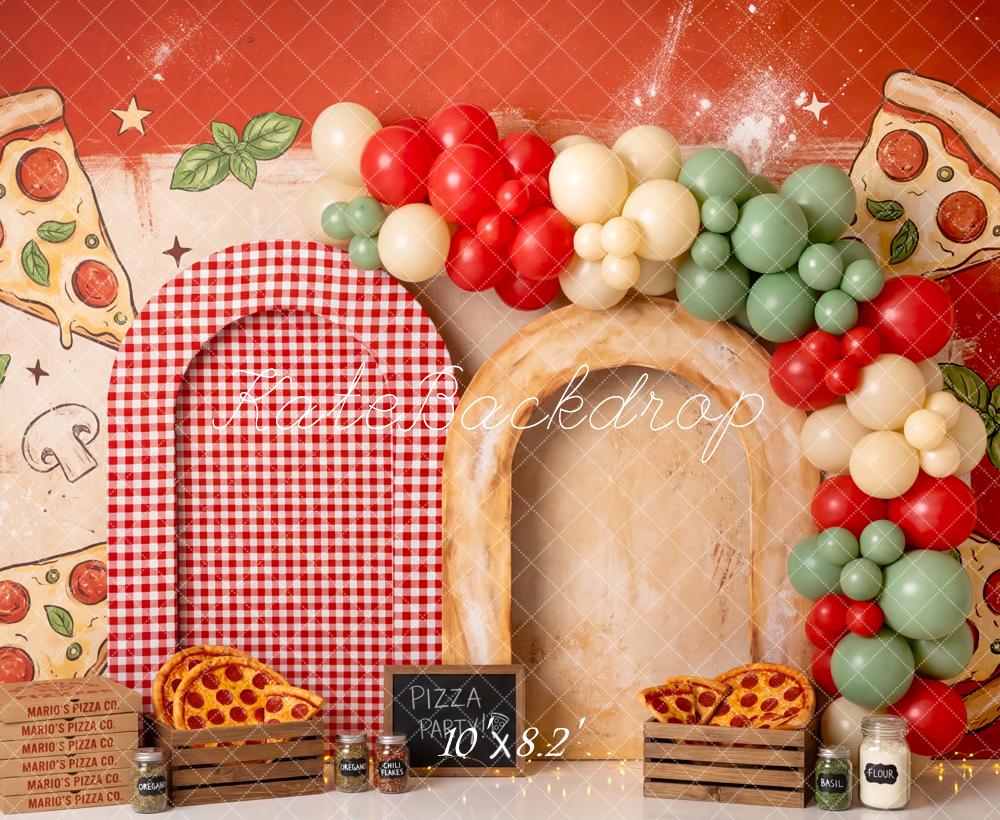 Kate Pizza Party Slices Red Balloons Fleece Backdrop Designed by Patty Robert - Image 3