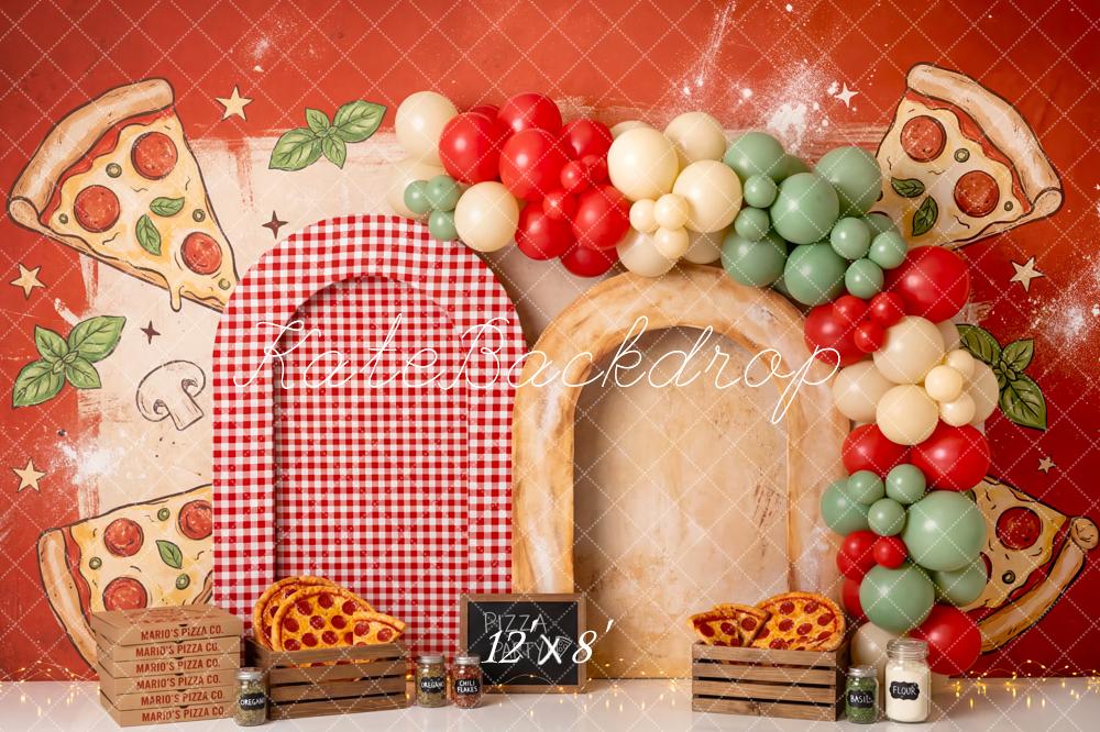 Kate Pizza Party Slices Red Balloons Fleece Backdrop Designed by Patty Robert - Image 4