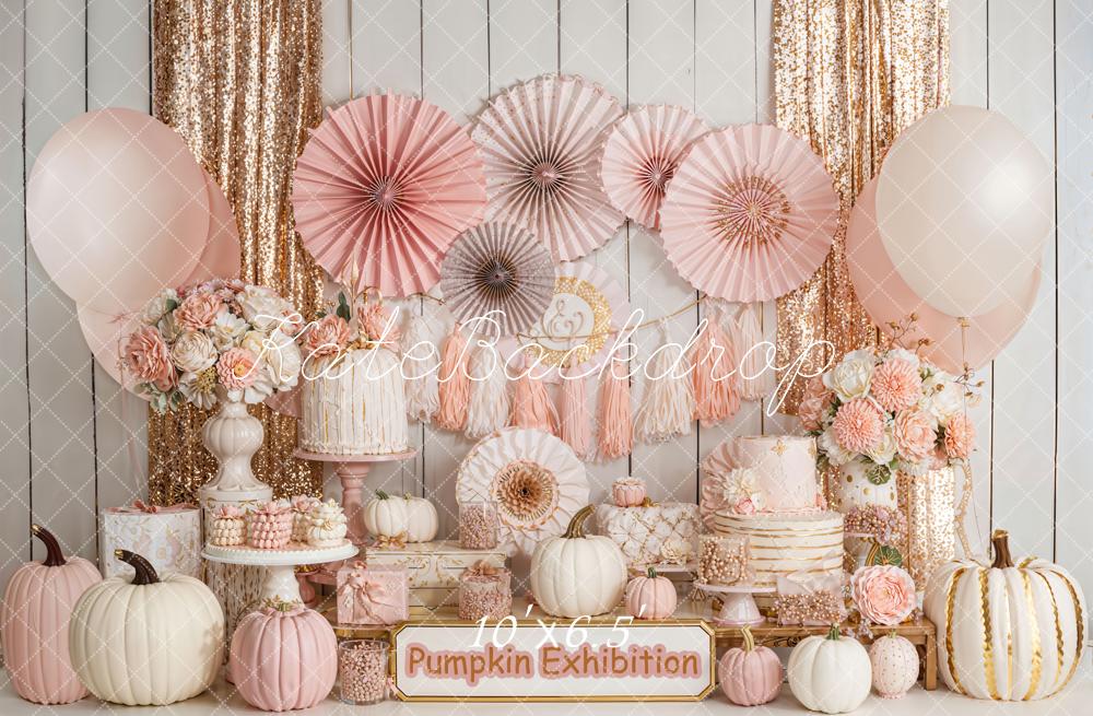 Kate Pumpkin Exhibition Gold Glitter Fleece Backdrop Designed by Emetselch - Image 2