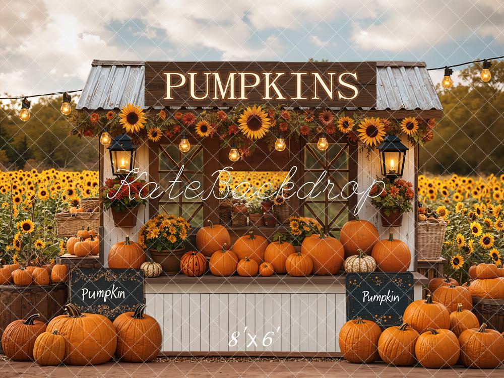 Kate Pumpkin Stand Sunflowers Autumn Fleece Backdrop Designed by Emetselch