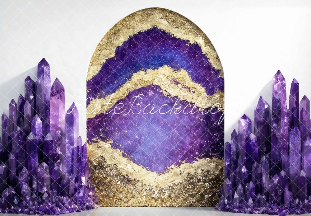 Kate Purple Crystal Geode Arch Gold Backdrop Designed by Mini MakeBelieve