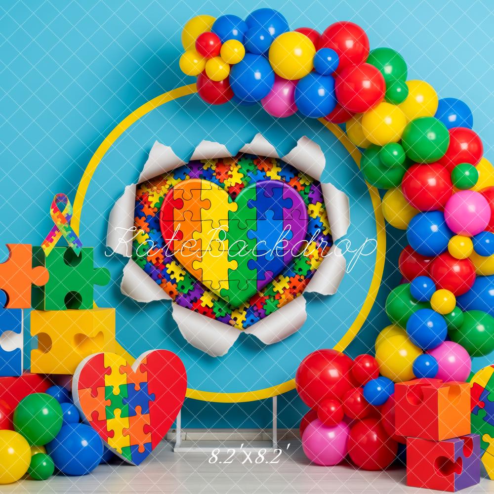 Kate Puzzle Pieces Heart Balloons Blue Backdrop Designed by Patty Robert - Image 5