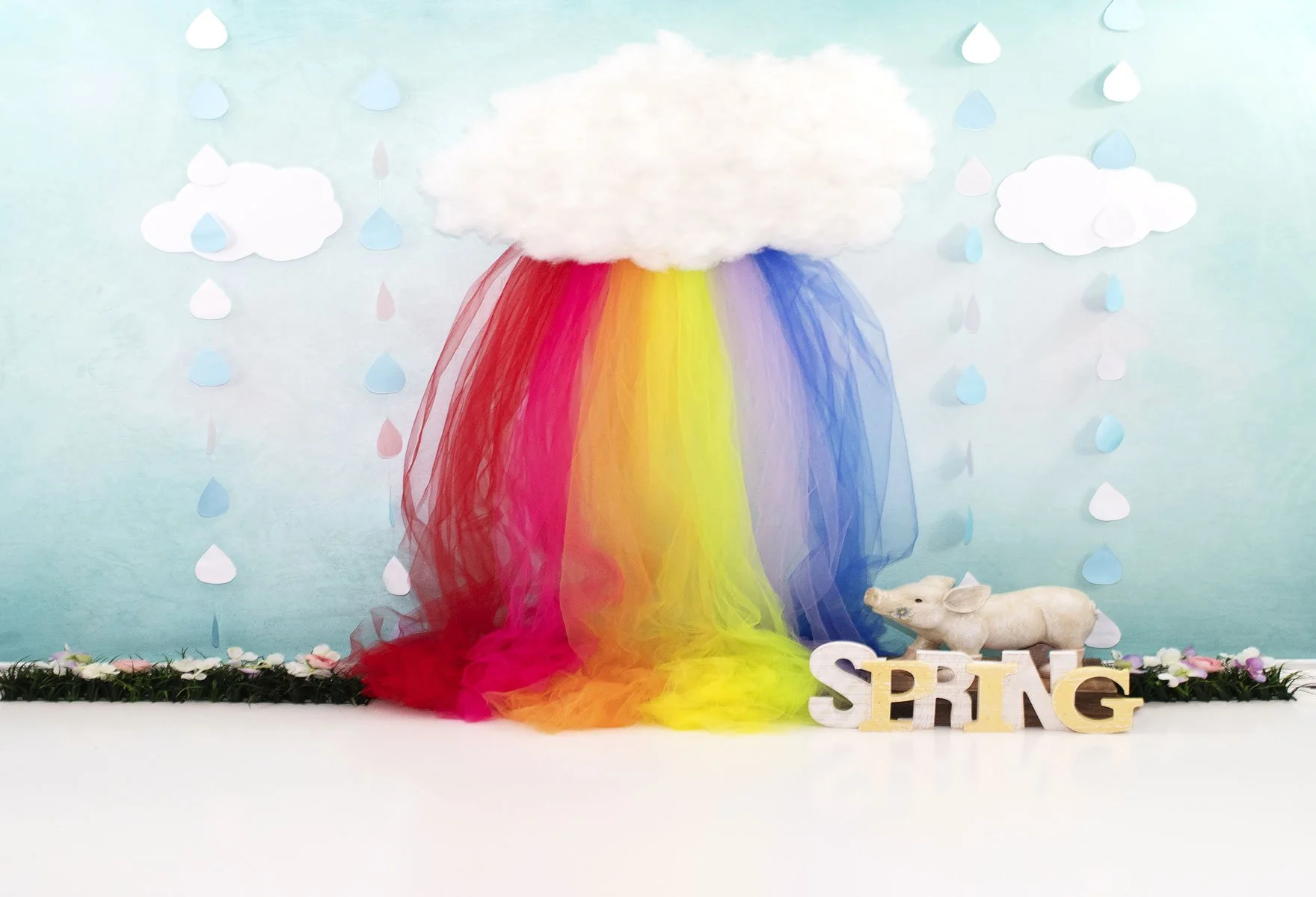 Kate Rainy Spring Rainbow with Decorations Children Backdrop for Photography Designed by Leann West