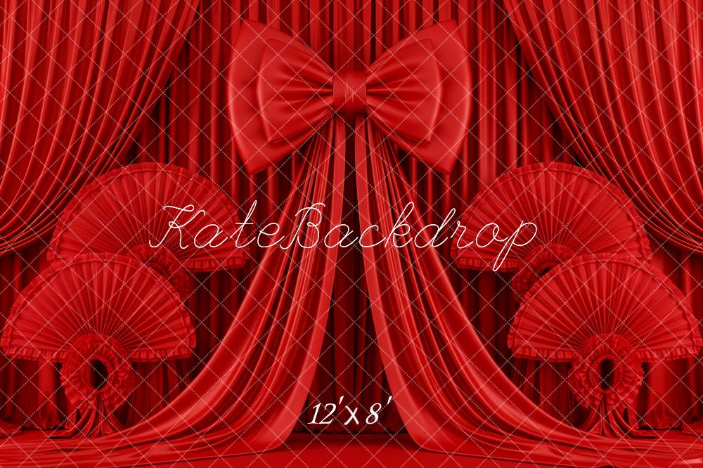 Kate Red Curtains Bow Fans Backdrop Designed by Patty Robert - Image 12