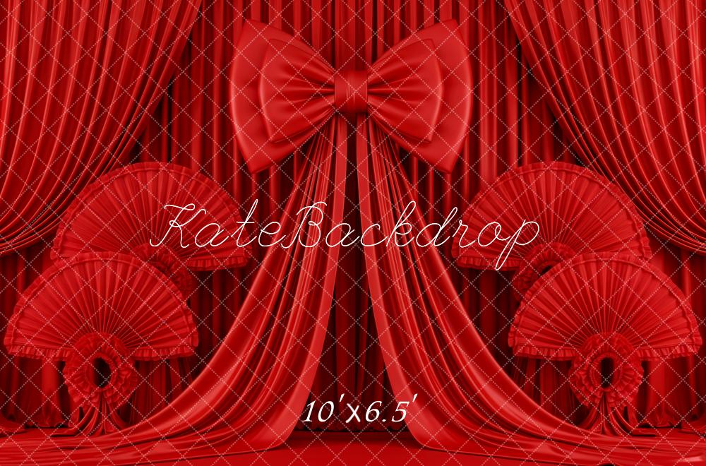 Kate Red Curtains Bow Fans Fleece Backdrop Designed by Patty Robert - Image 2