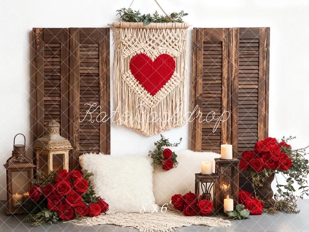 Kate Red Heart Roses Rustic Shutters Fleece Backdrop Designed by Emetselch