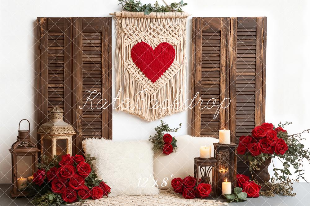 Kate Red Heart Roses Rustic Shutters Fleece Backdrop Designed by Emetselch - Image 4