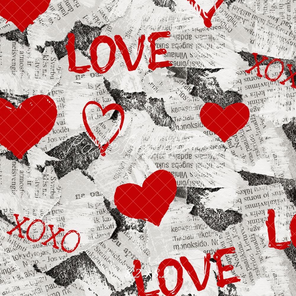 Kate Valentine Red Hearts Love Graffiti Newspaper Backdrop Designed by Emetselch - Image 5