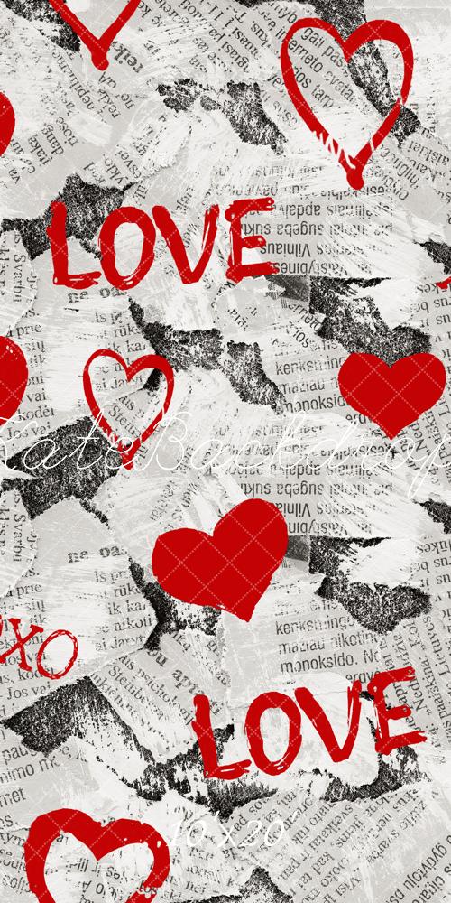 Kate Valentine Red Hearts Love Graffiti Newspaper Backdrop Designed by Emetselch - Image 8