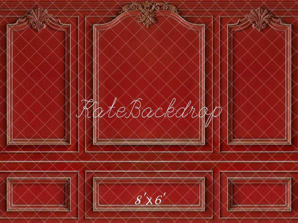Kate Red Ornate Moulding Vintage Wall Fleece Backdrop Designed by Kate Image