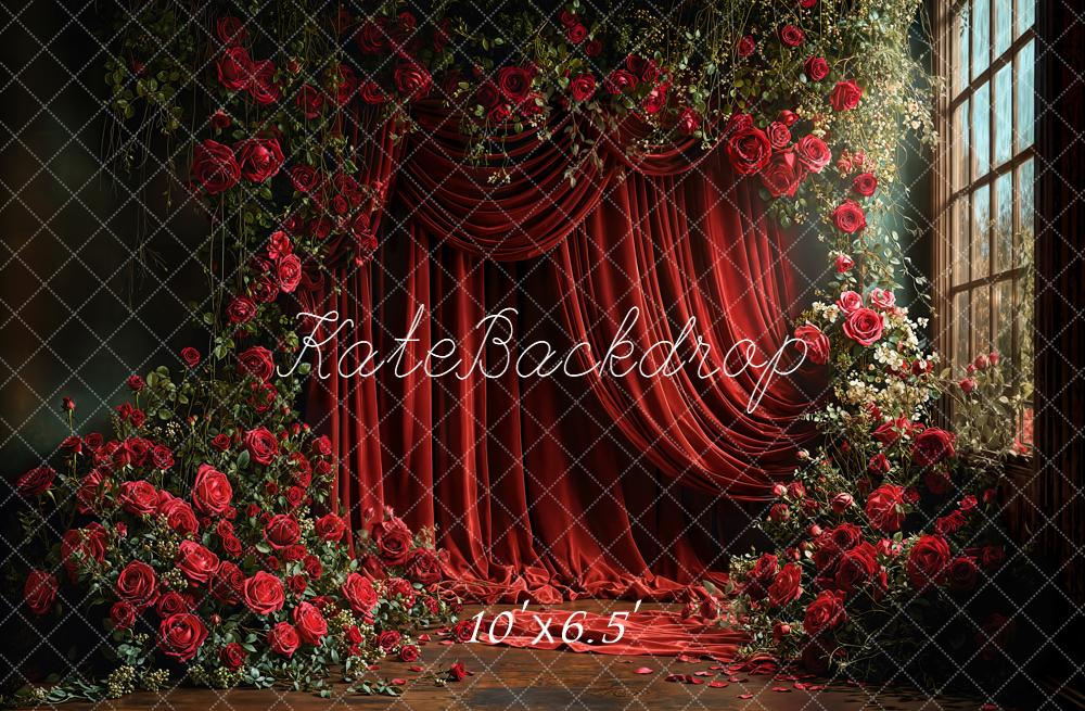Kate Red Roses Drapery Window Backdrop Designed by Emetselch - Image 4