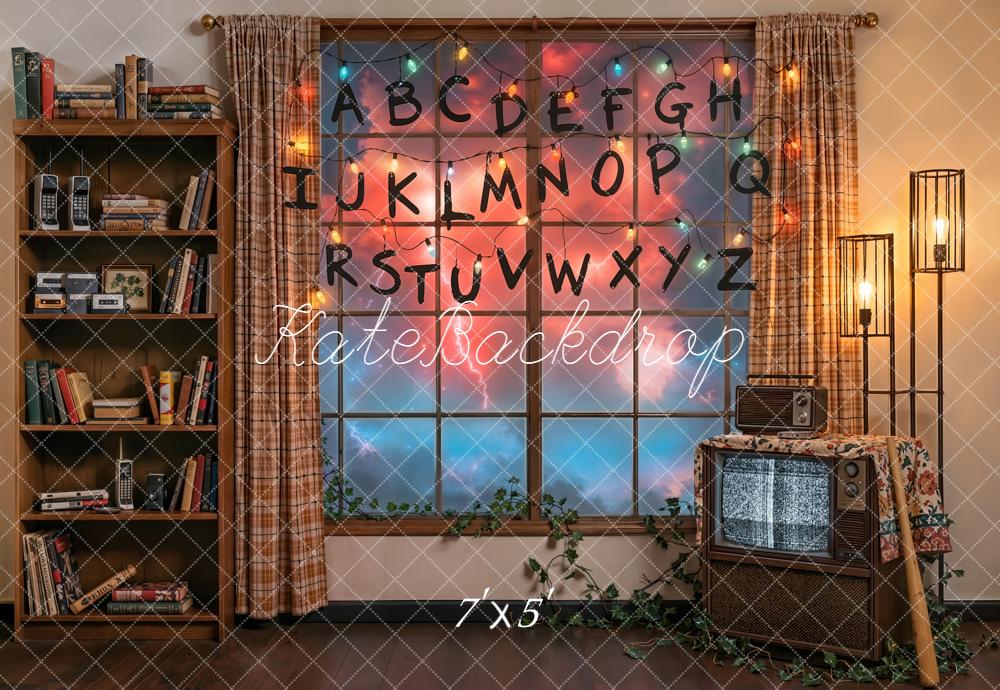 Kate Retro Living Room Alphabet Window String Lights Backdrop Designed by Emetselch