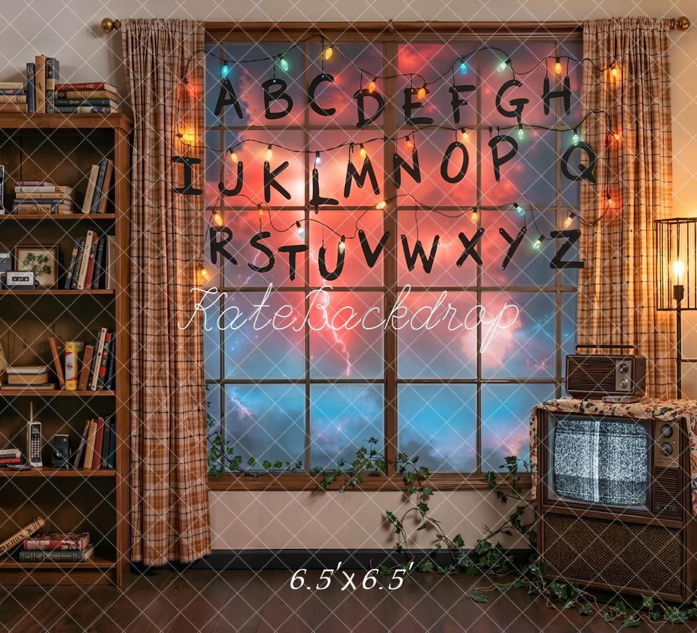 Kate Retro Living Room Alphabet Window String Lights Backdrop Designed by Emetselch - Image 2