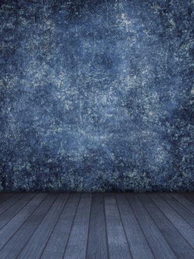 Kate Retro Style Blue Texture Wall Backdrops Wooden Floor Photo