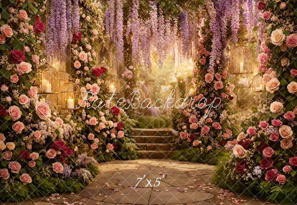 Kate Rose Garden Candle Lantern Stone Backdrop Designed by Emetselch