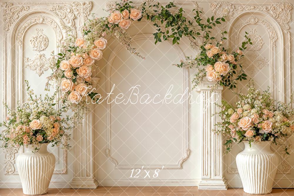 Kate Roses Arch Ornate Cream Wall Fleece Backdrop Designed by Emetselch - Image 4