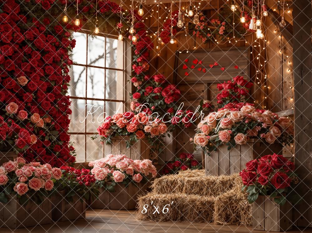Kate Valentine Roses Hay Bales Wooden Barn Backdrop Designed by Emetselch - Image 3