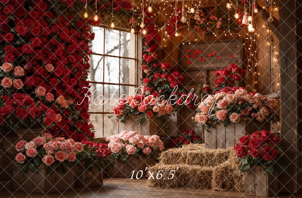 Kate Valentine Roses Hay Bales Wooden Barn Backdrop Designed by Emetselch - Image 4