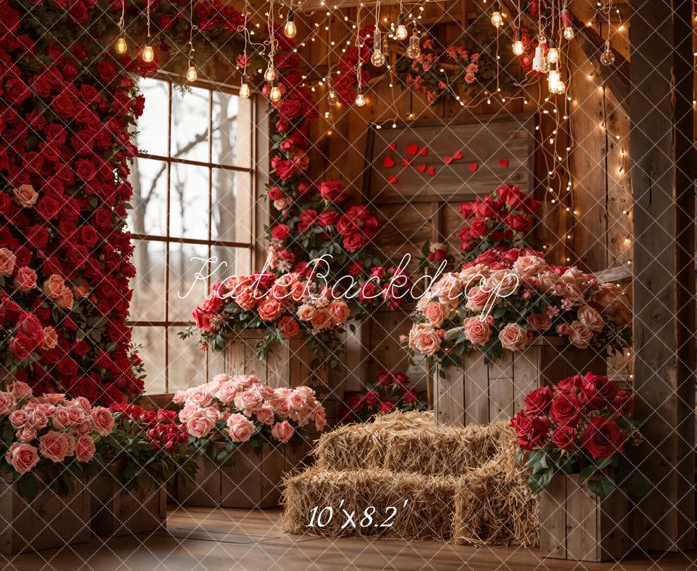 Kate Valentine Roses Hay Bales Wooden Barn Backdrop Designed by Emetselch - Image 6