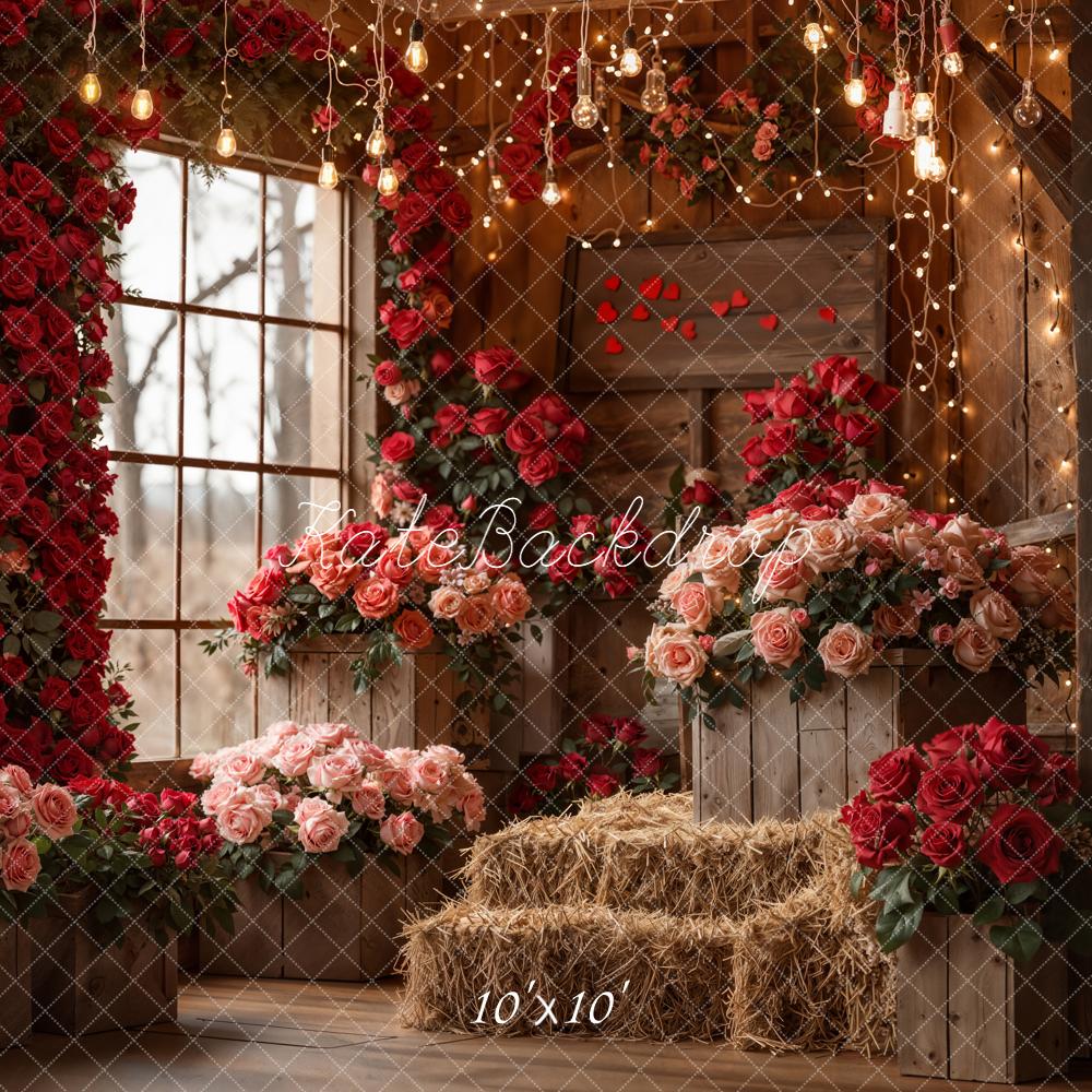 Kate Valentine Roses Hay Bales Wooden Barn Backdrop Designed by Emetselch - Image 7