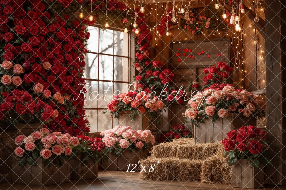 Kate Valentine Roses Hay Bales Wooden Barn Backdrop Designed by Emetselch - Image 8