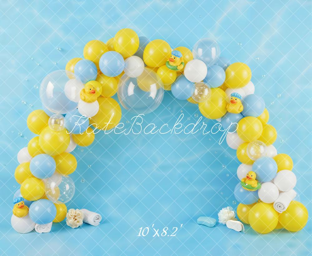 Kate Rubber Duck Balloon Arch Blue Yellow Fleece Backdrop Designed by Emetselch - Image 3