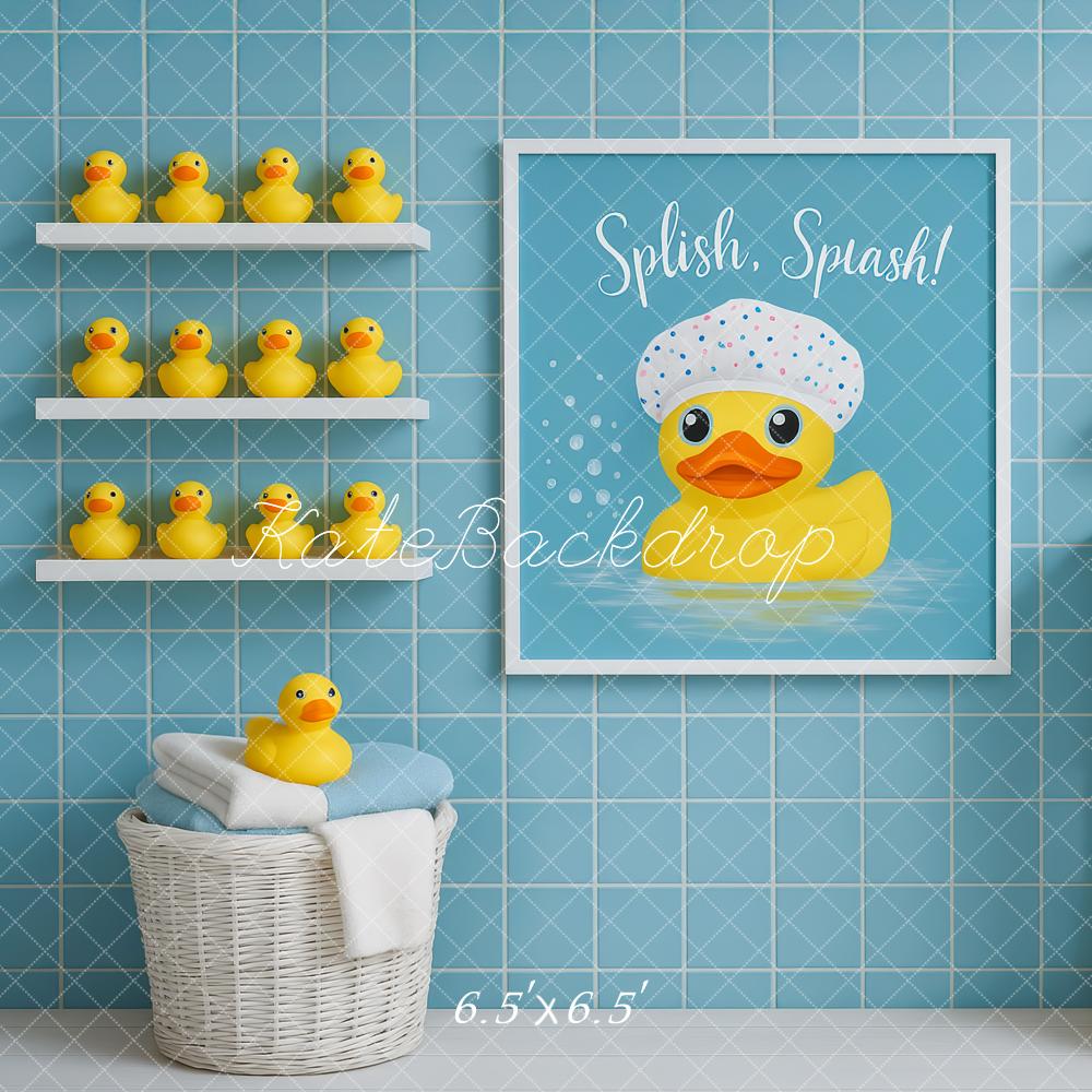 Kate Duck Bathrobe Blue Tiles Backdrop Designed by Patty Robert - Image 2
