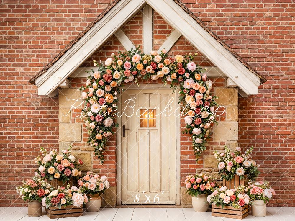 Kate Rustic Door Brick Wall Garland Fleece Backdrop Designed by Patty Robert