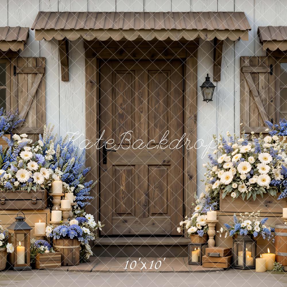 Kate Rustic Door Wooden Blue White Flowers Backdrop Designed by Mini MakeBelieve - Image 7