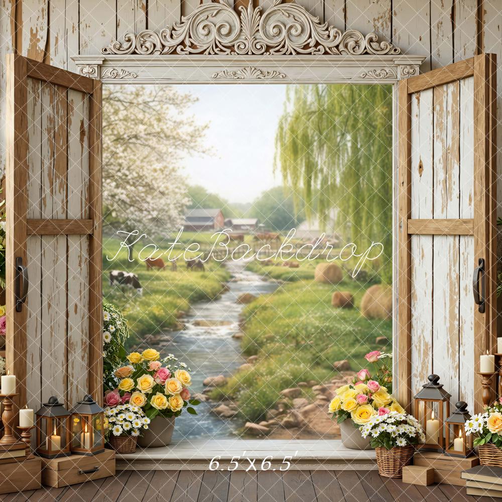 Kate Spring Rustic Window Flowers Stream Backdrop Designed by Mini MakeBelieve - Image 2