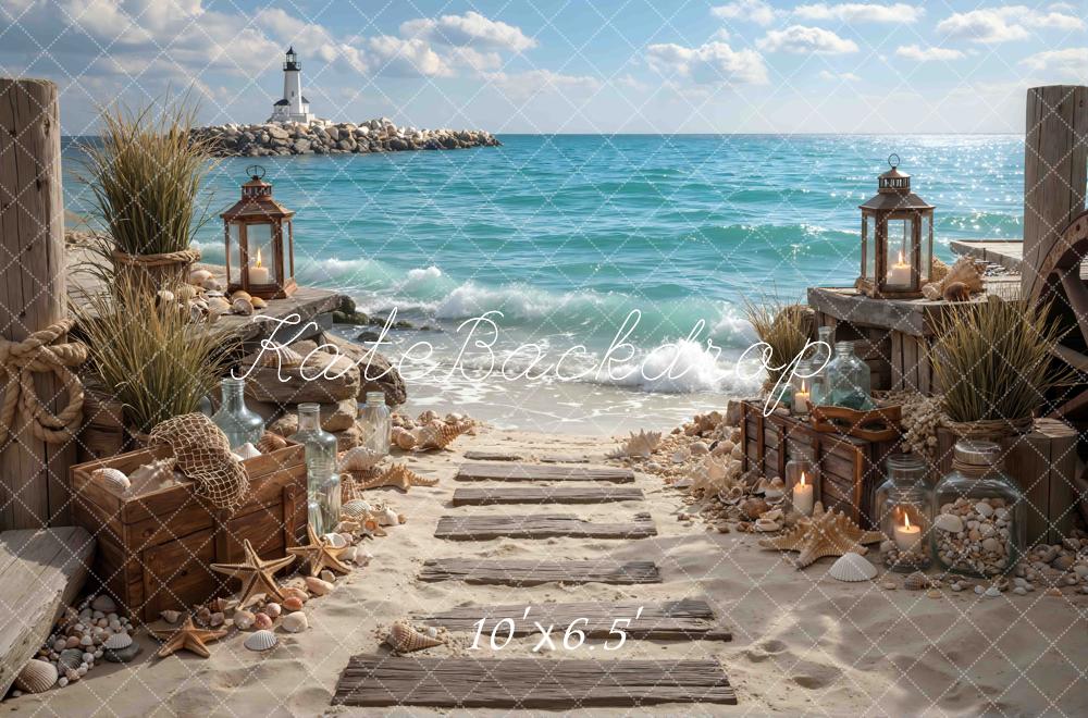 Kate Seaside Path Lanterns Shells Lighthouse Backdrop Designed by Mini MakeBelieve - Image 4