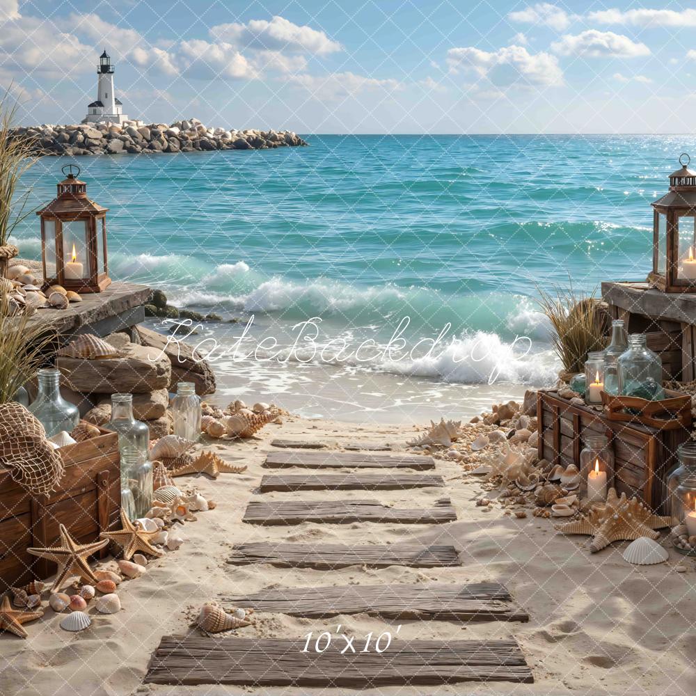 Kate Seaside Path Lanterns Shells Lighthouse Backdrop Designed by Mini MakeBelieve - Image 7