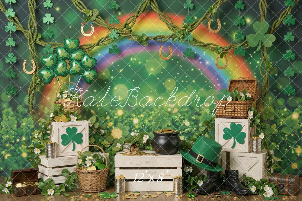 Kate Shamrock St Patrick Rainbow Gold Coins Fleece Backdrop Designed by Emstselch - Image 4