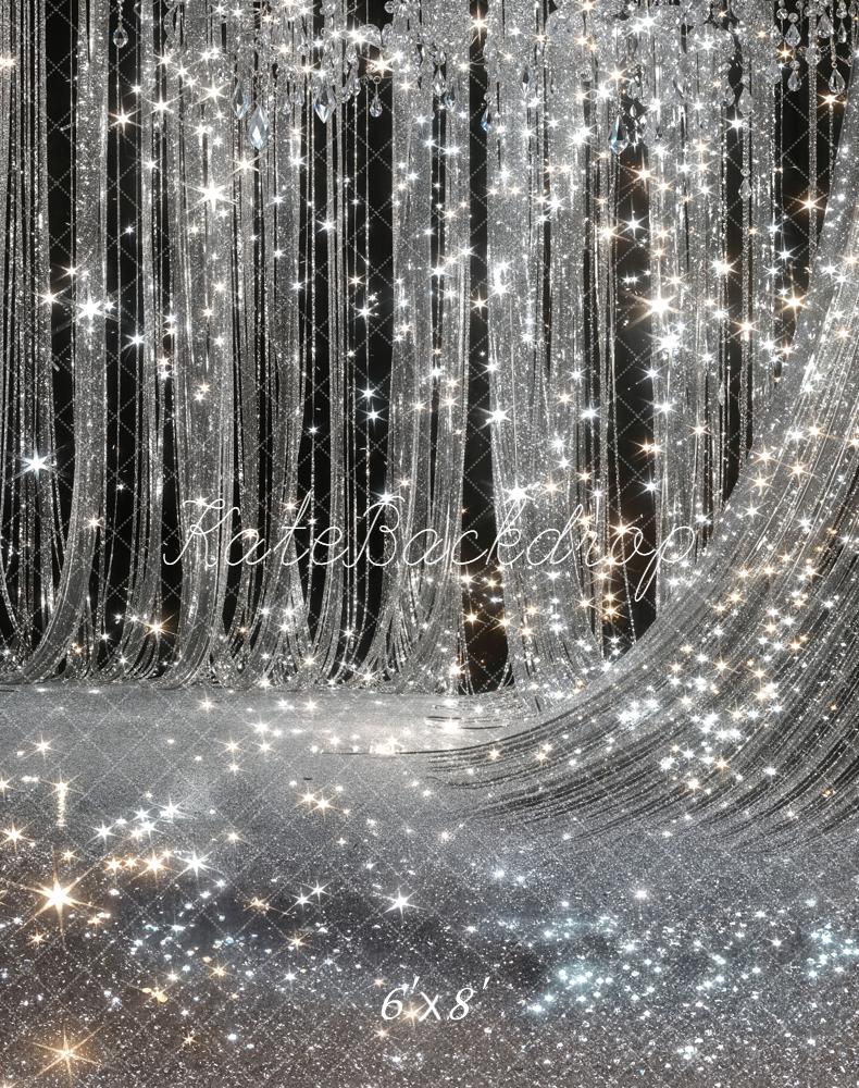 Kate Silver Sparkle Curtain Chandelier Fleece Backdrop Designed by Chain Photography