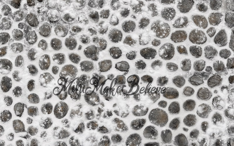 Kate Snow Christmas Winter Cobblestone Street Rubber Floor Mat designed by Mini MakeBelieve