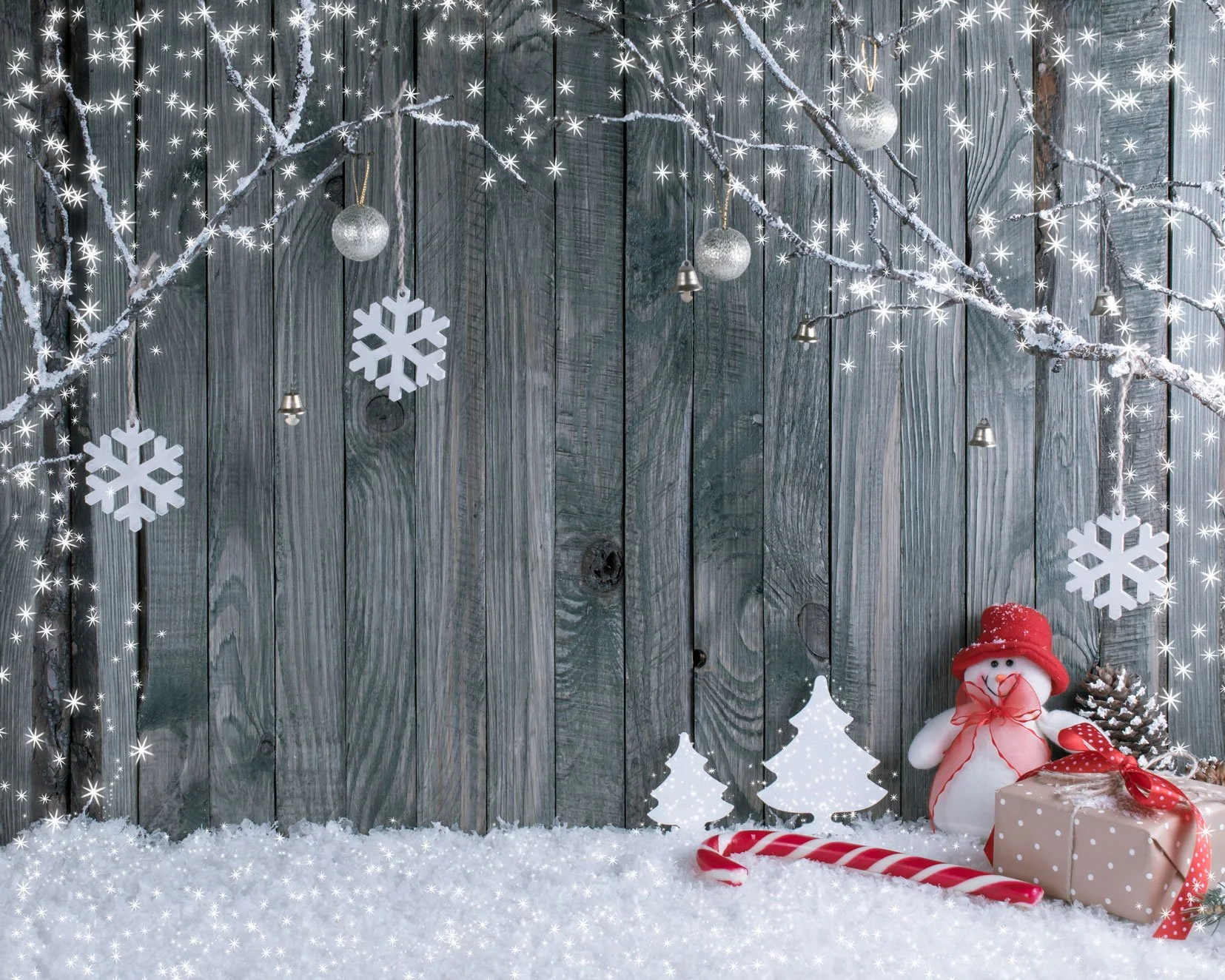 Kate Snowflake Decoration Gray Wooden Background for Christmas Photography - Image 2